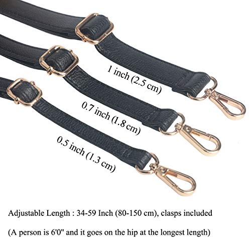 Beaulegan Purse Strap Replacement - Full Grain Microfiber Leather - 59 Inch Long Adjustable for Crossbody Shoulder Bag - 0.7 Inch Wide, Black / Gold