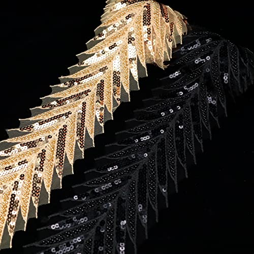 Beaded Lace Trim Black Lace Ribbon Applique Sequin Lace Mesh Trim Arrow Craft lace for Sewing, Clothing Decorating