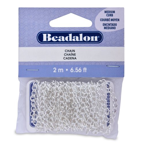 Artistic Wire Beadalon Chain 4.1-Inch Medium Curb Silver Plated, 2-Meters