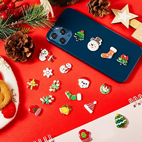 Jetec 78 Pieces Christmas Resin Flatback Buttons Glitter Resin Flatback Embellishments Christmas Tree Snowman Reindeer Scrapbooking Embellishments for DIY Crafts Phone Case Xmas Holiday Accessories
