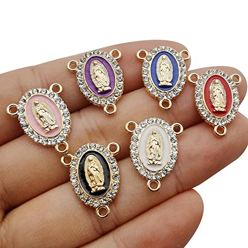 30 Pcs Inlay Rhinestones Virgin Mary Charms Enamel Alloy Rhinestones Our Lady Crucifix Connection for Jewelry Making DIY Rosary Necklace Bracelet (M725)
