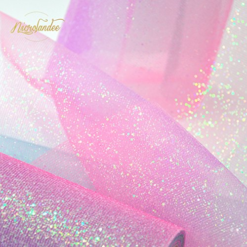 NICROLANDEE Rainbow Glitter Tulle Rolls 6 inch x 10 Yards (30 feet) Shimmer Color for Table Runner Chair Sash Bow Pet Tutu Skirt Sewing Crafting Fabric Wedding Baby Shower Birthday Ribbon