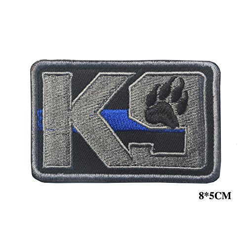 Veelkrom K9 & Crossbone Killer Attack Police Dog Fastener Patch Embroidered Army Swat Morale Hook Loop Backing Tactial Badge Swat for Service Animal Vest (K9 Blue line)