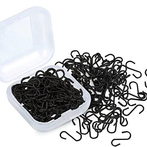 Shappy 200 Pieces 0.55 Inch Mini S Hooks Connectors S-Shaped Wire Hook with Storage Box for DIY Crafts, Hanging Jewelry, Key Chain, Tags (Black)