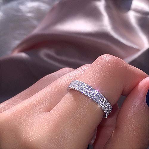 925 Sterling Silver Shiny Full Diamond Ring Three Rows Cubic Zirconia Rings CZ Diamond Multi Row Ring Eternity Engagement Wedding Band Ring for women TZ.8 (US Code 10)