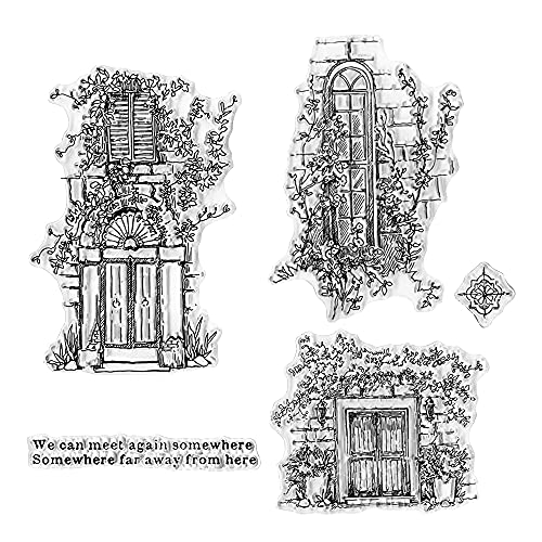 Fairy Door Window Vines Clear Stamps for Card Making Scrapbooking Crafting DIY Decorations, Words Transparent Silicone Seal Stamps for Embossing Album Crafts