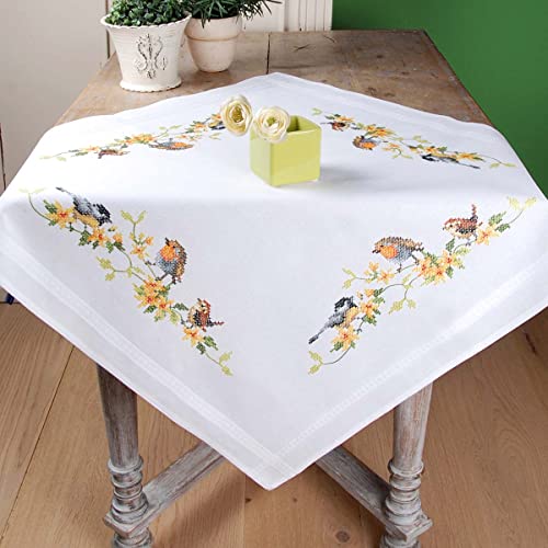 Vervaco Cross Stitch Tablecloth Kit, 32 x 32 inch, Songbirds