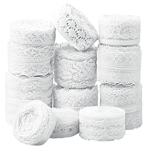 BILLIOTEAM 60 Yards White Lace Trim Ribbon,12 Rolls Crochet Sewing Assorted Patterns White Cream Vintage Floral Lace Ribbons for Sewing DIY,Gift Wrap,Scrapbooking,Dollies,Bridal Shower Wedding Decor