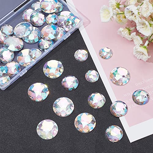 FINGERINSPIRE 30Pcs 30mm Flat Back Round Acrylic Rhinestones with Container Self-Adhesive Crystal Circle Gems Sparkling Plastic Stickers for Costume Making Cosplay Jewels Crafts (Clear AB)