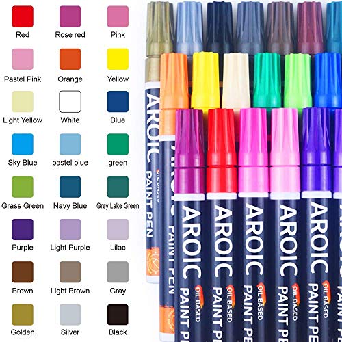 AROIC Paint Pens for Rock Painting - Write On Anything. Paint pens for Rock, Wood, Metal, Plastic, Glass, Canvas, Ceramic & More! Low-Odor, Oil-Based, Medium-Tip Paint Markers (28 Pack)