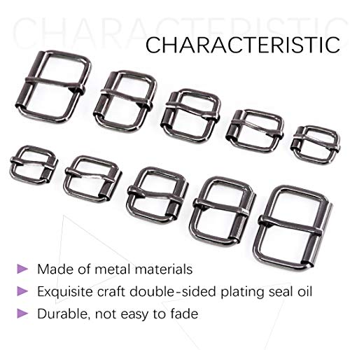 Swpeet 50 Pcs Assorted Multi-purpose Gun Black Metal Roller Buckle Ring for Hardware Belt Bags Ring Hand DIY Accessories -13mm,15mm, 20mm, 25mm, 32mm