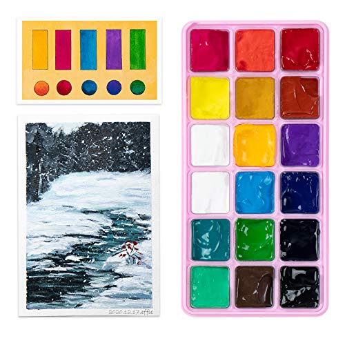 Arrtx Gouache Paint Set, 18 Colors x 30ml Unique Jelly Cup Design, Portable Case with Palette for Artists, Students, Gouache Watercolor Painting (Pink)
