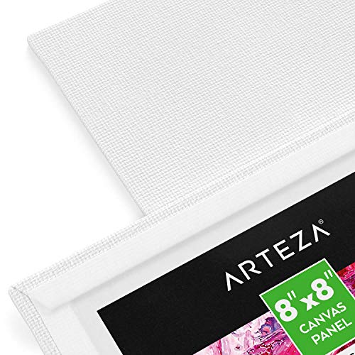 Arteza Paint Canvases for Painting, Pack of 14, 8 x 8 Inches, Square Blank Art Canvas Boards, 100% Cotton, 8 oz Gesso-Primed, Art Supplies for Adults and Teens, for Acrylic Pouring and Oil Painting