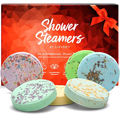 Cleverfy Shower Steamers Aromatherapy - Variety Pack of 6 Shower Bombs with Essential Oils. Self Care and Relaxation Christmas Gifts for Mom and Dad.