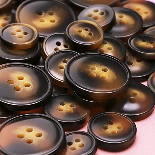 Dark Blown Resin Sewing Buttons 50Pcs 4 Holes Assorted Size Flatback Plastic Buttons for Coat Suit Color Round Craft Buttons for DIY Manual Button Painting Handmade Ornament (H-50PCS)