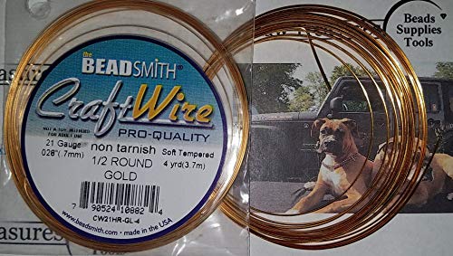 The Beadsmith Half-Round Craft Wire - Wire Elements - Soft Temper - 21 Gauge, 4 Yard Coil - Gold Color - Beading Wire Used for Jewelry Making, Wire Wrapping, and Other DIY Arts & Crafts