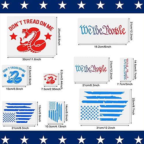 9 PCS American Flag Stencils We The People Stencil Don't Tread On Me Stencils Reusable Tracing Templates Tracing Stencils for Adults Stencils for DIY Card Albums Wall Floor Crafts Decors