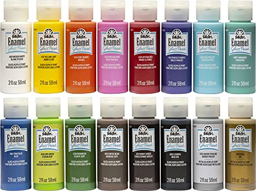 FolkArt Gloss Finish Acrylic Enamel Craft Set Designed for Beginners and Artists, Non-Toxic Formula Perfect for Glass and Ceramic Painting, , 32 Ounce, 16 Count (Pack of 1)