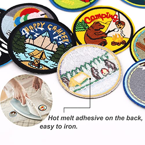 Winrase 9pcs Outdoor Round Camper Iron on Patches Embroidered Motif Applique Decoration Sew On Patches Custom Patches for DIY Jeans,Jacket,Clothes,Bag,Backpack,Cap,Arts Craft Sew Making (Camper 9pcs)