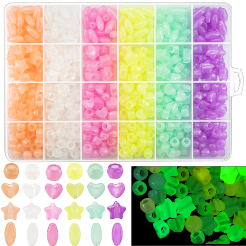 650Pcs Glow in The Dark Beads UV Beads Star Heart Pony Beads Color Changing Sun UV Reactive Plastic Spacer Beads Fun Cute Solar Beads Hair Beads Bulk for Craft Bracelet Necklace Jewelry Making