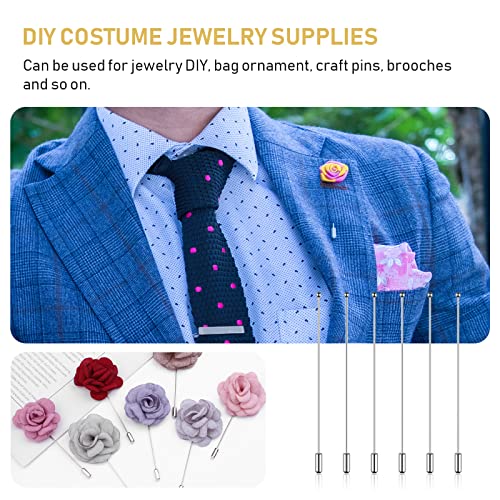 HEALLILY Metal Stick Pin Brooch Pin Stick Brooch Safety Pins Boutonniere Pin Corsage Pin Sewing Stick for DIY Costume 90mm 20Pcs (Silver)