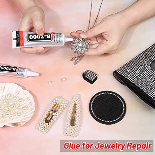 B7000 Rhinestone Glue for Jewelry Making, Clear Glue for Crafts Fabric Glue with Precision Tips Adhesive Glue with Dotting Pens Tweezers for Metal Stone Nail Art Beading Wood Glass 0.5 fl oz, 3 Packs