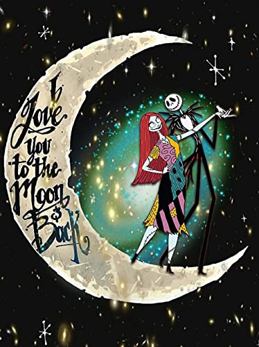 honrtreb DIY 5D Diamond Painting Halloween by Number Kits for Adults,Diamond Painting Jack and Sally with Moon,Round Full Drill Diamond Art Kits Craft for Home Wall Decor 11.8x15.7 inch