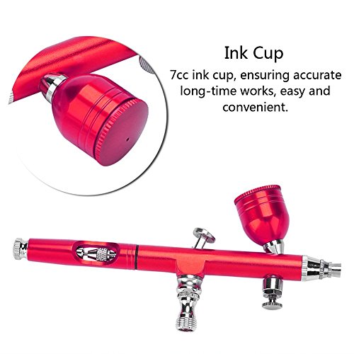 Airbrush gun, 0.3mm Gravity Spray Gun for Painting Art Tattoo Model Paint Nail Cake Decoration Makeup Nail Manicure, Cordless Air Brush Tools Kit(Red)