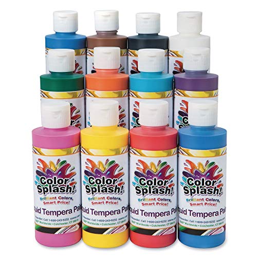 S&S Worldwide Color Splash! Liquid Tempera Bulk Paint, 12 Bright Colors, 8-oz Flip-Top Bottles, Great for Arts & Crafts, School, Classroom, Poster Paint, For Kids & Adults, Non-Toxic. Set of 12.