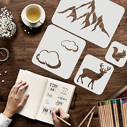 FINGERINSPIRE 17 pcs Mountain Forest Animals Stencil Set Mixed Size Mountain Wild Animal Drawing Stencil Reusable Forest Animals Template for Painting on Wall, Floor, Furniture, Wood and Paper