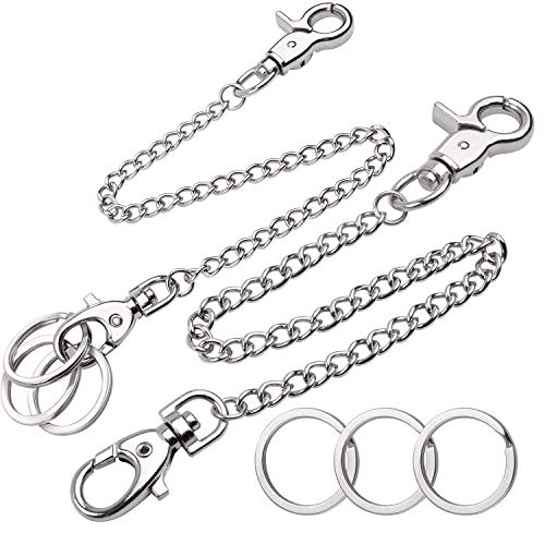 Aylifu Pocket Chain, 2 Pieces of Metal Wallet Keychain Pants Chain with Both Ends Lobster Clasps and 6 Pieces of Key Rings for Keys, Pants, Belt Loop and Wallets - 8 Inches