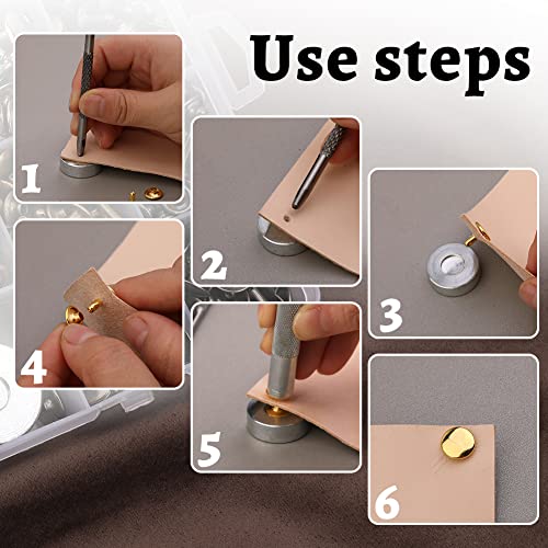 TLKKUE 480 Set Leather Rivets Kit 4 Colors Double Cap Rivets 3 Sizes Rivets for Leather with Rubber Hammer Fixing Tool Kit 4 Piece for DIY Leather Craft Clothes Shoes Decoration and Repair