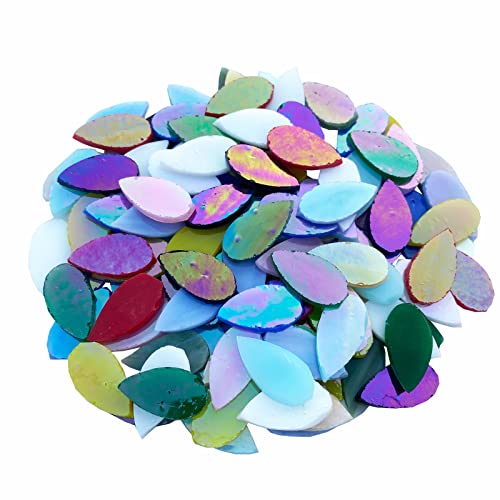 KALUCION 120 Pcs Iridescent Mixed Colors Petals Mosaic Tiles for Crafts, Hand Cut Stained Glass Petals, Floral Mosaic Tiles, Tiffany Glass Flower Petals Supplies Kit for Mosaic Projects