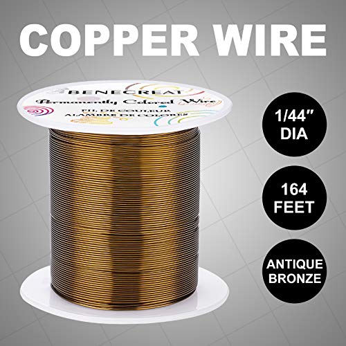 BENECREAT 22 Gauge 55 Yards Jewelry Beading Wire Tarnish Resistant Copper Wire for Beading Wrapping and Other Jewelry Craft Making, Antique Bronze