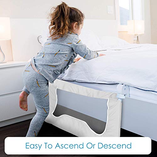 TotCraft Toddler Bed Rails Guard – Universal Baby & Children Bed Rail for Box Spring &slats – Kids Bed Rails for Toddlers for Cribs, Twin, Double, Full Size Queen &King Bed - White (35.5L19.5H) in