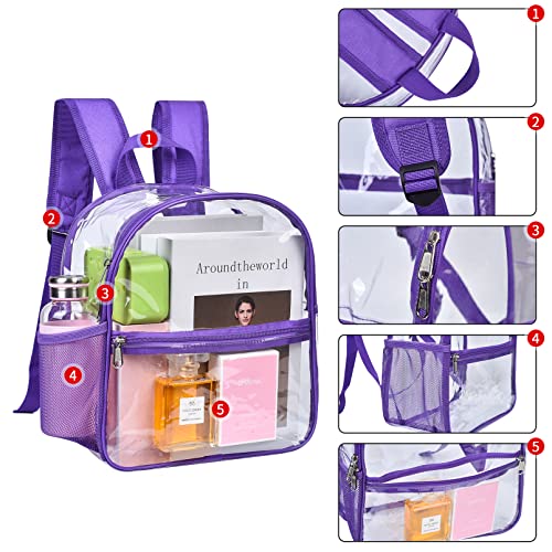 Clear Mini Backpack Stadium Approved, Waterproof Transparent Small Backpack for Work & Sport Event… (Purple)