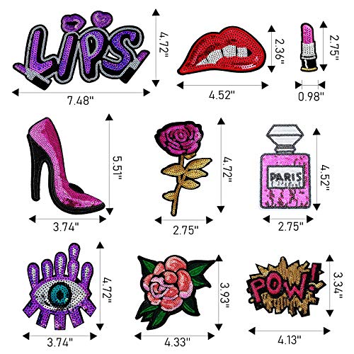 10 Pieces Purple Sequin Iron-on Patches DIY Embroidered Patches Sew On Sequins Applique Glitter Sequin Lips Lipstick Patch Clothing Repair Patch for Woman Girl Garment Bag Shoes Caps Decor