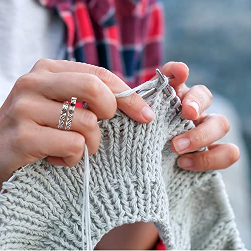 ANCIRS 2 Pack Knitting Crochet Loop Ring for Fingers, Adjustable Crochet Tension Ring, Metal Open Yarn Guide Finger Holders, Knitting Thimbles for Crochet- Silver