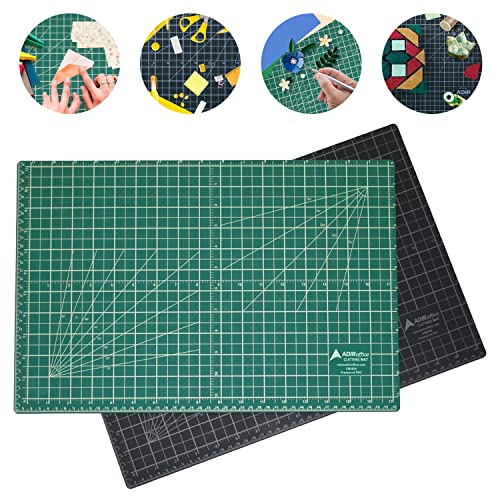 Adir Corp. 12x18 Inches Green/Black Professional Self Healing Cutting Mats - 3 Ply Double Sided Reversible Durable Non-Slip PVC Cutting Mats - Perfect for Crafts & Sewing