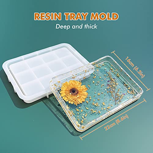 YIGWANG Resin Tray Molds, Rectangle Silicone Tray Molds with Edges for Resin Casting, Resin Jar Mold with Lid and Grinder Mold , Large Silicone Rolling Tray Molds DIY Jewelry Holder,Home Decoration