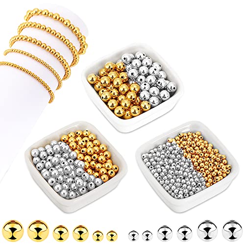 1200Pcs Smooth Round Beads Gold Spacer Loose Ball Beads for Bracelet Jewelry Making Craft (4mm,6mm,8mm, Silver & Gold)