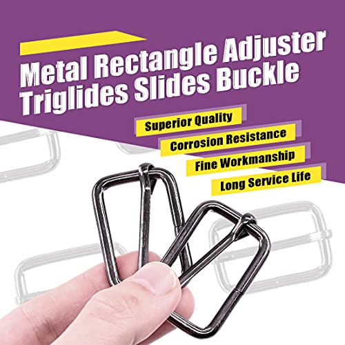 Swpeet 50Pcs Gun-Black Metal Rings Metal Rectangle Adjuster Triglides Slides Buckle, Roller Pin Buckles Slider Strap Adjuster Keychains - 1/2 Inch, 3/4 Inch, 1 Inch, 5/4 Inch, 5/8 Inch