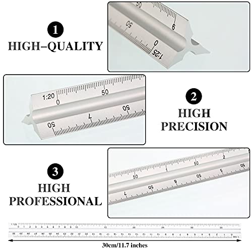 11 Pieces Plastic Drawing Template Ruler Geometric Drawing 12 Inch Triangular Aluminum Architect Scale Measuring Templates Building Geometric Kit Plastic Drawing Template Ruler for Drafting