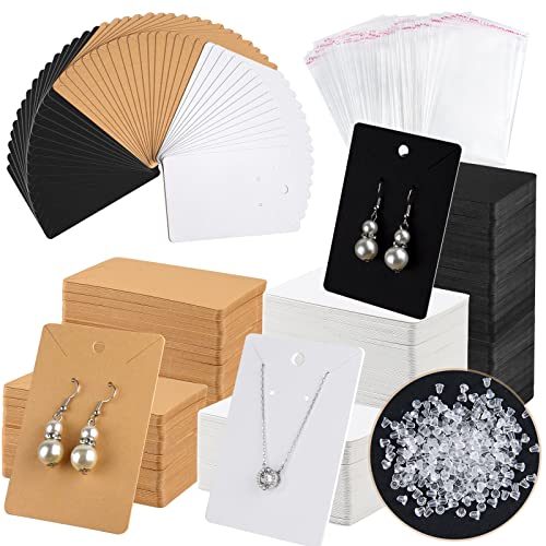 MIAHART 400 Pcs Earring Cards Bulk Earring Holder Cards with Self-Sealing Bags and Clear Earring Backs for Earrings Necklace Display Hanging Jewelry Packaging