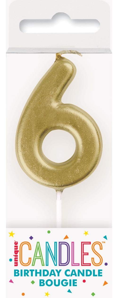 Elegant Mini Metallic Gold Number "6" Pick Birthday Candle - Dazzling & Unique Design - Perfect Celebration Accent for Milestone Moments