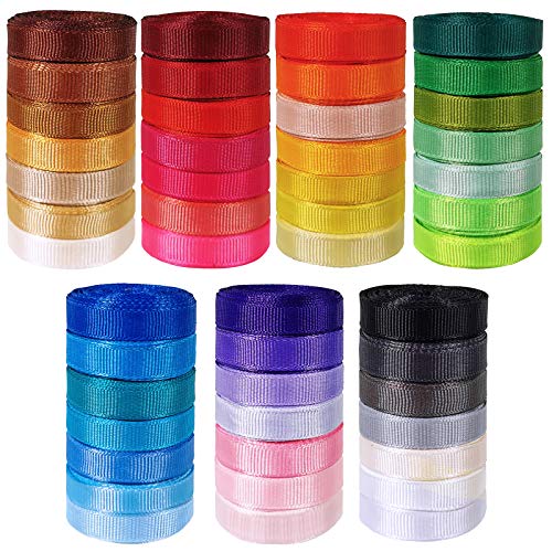Winlyn 48 Rolls 48 Colors 240 Yards 3/8" Wide Solid Grosgrain Ribbons Rolls Fabric Ribbons Rainbow Multicolor Ribbons Decorative Ribbon Trim for Gift Wrapping Craft Hair Bows Sewing Party Art Project