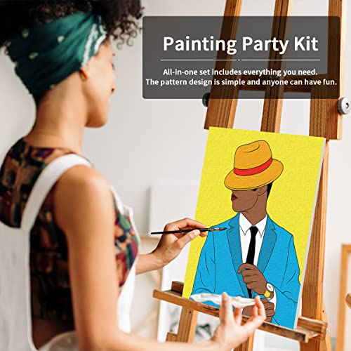 Canvas Painting Kit Pre Drawn Canvas for Painting for Adults Party Party Kits Paint and Sip Party Supplies 8x10 Canvas to Paint Afro King 8 Acrylic Colors,3 Brush,1 Pallet Boy Paint Art Set