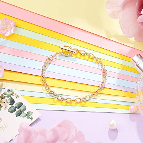 24 Pieces Bracelet Chains with OT Toggle Clasp Alloy Bracelet Link Chains DIY Jewelry Making Bracelets Chains for Women DIY Jewelry Crafts Supplies (Gold)