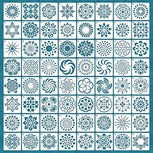 64 Pieces Stencils for Painting, Small Reusable Mandala Dot Stencil, Art Craft Template for Painting on Wood, Wall, Fabric, Rock, Chalkboard, Sign, DIY Art Scrapbook Projects(Mandala)