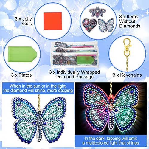 Epakh 3 Pcs LED Diamond Painting Keychains Light up 5D Diamond Painting Kits for Kids Adult Double Sided DIY Diamond Art
